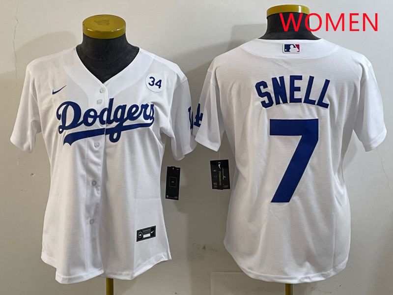 Women Los Angeles Dodgers #7 Snell White Game 2025 Nike MLB Jersey style 4